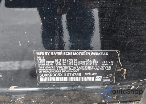 2018 BMW X5 xDrive35I from USA, damaged, VIN 5UXKR0C5XJL074756